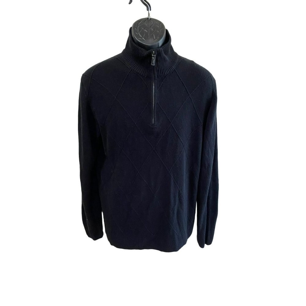 Tricots St Raphael Argyle Half-Zip Sweater Size Large Black